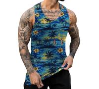 IWOLLENCE Tank Top Herren Baumwolle Printed Muskelshirt Ärmelloses Shirt Sommer Hawaii Hemd Lockeres Tanktop (Blau Insel Coco, L)