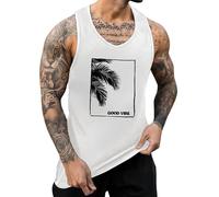 IWOLLENCE Tank Top Herren Baumwolle Printed Muskelshirt Ärmelloses Shirt Sommer Hawaii Hemd Lockeres Tanktop (Weiß Quadrat Coco, L)