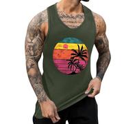 IWOLLENCE Tank Top Herren Baumwolle Printed Muskelshirt Ärmelloses Shirt Sommer Hawaii Hemd Lockeres Tanktop (Armeegrüne Bunte Sonne, L)