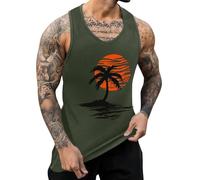 IWOLLENCE Tank Top Herren Baumwolle Printed Muskelshirt Ärmelloses Shirt Sommer Hawaii Hemd Lockeres Tanktop (Armeegrün Sonne Palm, L)