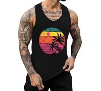 IWOLLENCE Tank Top Herren Baumwolle Printed Muskelshirt Ärmelloses Shirt Sommer Hawaii Hemd Lockeres Tanktop (Schwarz Bunte Sonne, L)