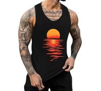IWOLLENCE Tank Top Herren Baumwolle Printed Muskelshirt Ärmelloses Shirt Sommer Hawaii Hemd Lockeres Tanktop (Schwarz Sonnenuntergang, L)