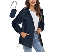 iWoo Regenjacke Damen Wasserdicht Atmungsaktiv Funktionsjacke Leicht Regenmantel Dünne Rains Outdoorjacke Sport Übergangsjacke, Navy Blau M