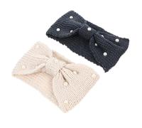 IWOWHERO 2 Stück Strick stirnband mit Perlen und Schleife Leichte Warme Damen haarbänder aus Weichem Wollmix Atmungsaktiv und Komfortabel für Winter und Alltag Geeignet