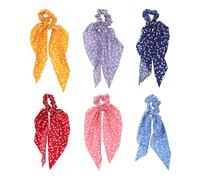 IWOWHERO 6er-Pack Haargummis mit Schleife: Langes Gummiband mit Ohrschleife und Herzmuster - Haargummis im Vintage-Stil für Damen