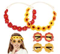 IWOWHERO Boho Sonnenblumen Blumenkranz mit Sonnenbrille Set, leichtes, langlebiges Party Haarband für Frauen, festlicher Kopfschmuck für Hochzeit, Festival und Sommerfeiern