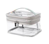 IWOWHERO Doppelschichtige PVC Kosmetiktasche Tragbar Kulturbeutel für Damen Reise Toilettenartikel Aufbewahrung Organizer mit Henkel für Bad und Camping