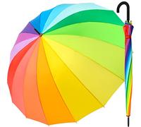 iX-brella Regenschirm XXL Regenbogen 129 cm Fiberglas, leicht, bunt, groß mit Rundhakengriff