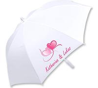 iX-brella XXL Hochzeits-Stockschirm Automatik - All In White - Herzen personalisiert mit Namen