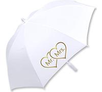 iX-brella XXL Stockschirm Fiberglas Golf Automatik Weiß Mr. & Mrs. goldene Herzen