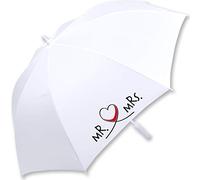 iX-brella XXL Stockschirm Fiberglas Golf Automatik Weiß Mr. & Mrs. Herz rot-schwarz