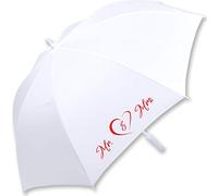 iX-brella XXL Stockschirm Fiberglas Golf Automatik Weiß Mr. & Mrs. rotes Herz