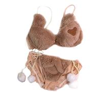 Ixkbiced 2-teiliges BH-Höschenset für Damen, niedlicher Bär, flauschige Plüschschleife, Unterwäsche