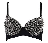 Ixkbiced Damen Sexy All-over Spike Nieten Tanz-BH Metallischer Punk-Stil Nachtclub-Kleidung