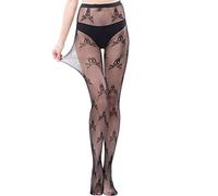 Ixkbiced Damen Strumpfhose mit hoher Taille, Netzstoff, Schwarz, Stretch, Totenkopf, Herzdruck, Fischnetzstrumpfhose, Strumpfhose, sexy, durchscheinend, gemustert, Strumpfwaren