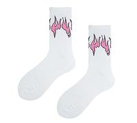 Ixkbiced Harajuku Unisex Flammendruck Crew Socken Hip Hop Kontrastfarbe Skateboard Strumpfwaren