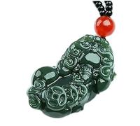IXMLDAXD Smaragd Halsband, Hetian Jade Grüner Pixiu Anhänger Halskette Herren Charm Schmuck Handgeschnitztes Glücksamulett(A)