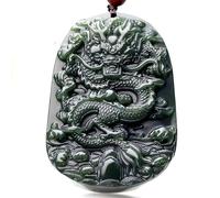 IXMLDAXD Smaragd Halsband, Jadeit-Drachenanhänger, handgeschnitzt, Amulett-Halskette for Männer oder Frauen, Jade-Schmuck, handgeschnitztes Amulett for Mann und Frau(C 55 * 40 * 12mm)