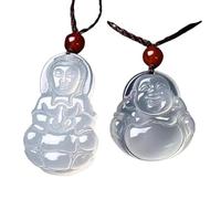 IXMLDAXD Smaragd Halsband, Natürliche Jade Lachender Buddha Avalokitesvara/Maitreya Anhänger Halskette Achat Vollperlen Lanyard Amulett b)