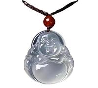 IXMLDAXD Smaragd Halsband, Natürliche Jade Lachender Buddha Avalokitesvara/Maitreya Anhänger Halskette Achat Vollperlen Lanyard Amulett(B)