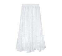 iyoimono Damen Tüllrock Falten Rock Höhe Taille A Line Mesh Freizeit Fashion Skirt Spitze Rock Midi Plisseerock Lässig Frühlingsrock（6802 Weiß）