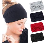 IYOU Afrikanische breite Stirnbänder geknotete schwarze Haarbänder Schweißband Yoga Sport Kopfwickel breite elastische Kopftuch für Damen (4 Stück)