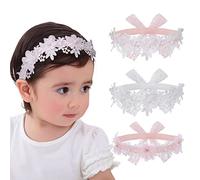 IYOU Baby Chiffon Stirnband Rosa Blume Haarbänder Prinzessin Elastische Kopfschmuck Haarschmuck für Neugeborene Kleinkinder Mädchen (3 Stück)