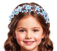 IYOU Blumenmädchen Stirnband Blau Blumen Prinzessin Kristall Kommunion Braut Hochzeit Haarschmuck für Mädchen