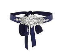 IYOU Strass Hochzeit Gürtel Kristall Schärpe Applikationen Gürtel Braut Abschlussball Kleidergürtel mit Navy blau Schleife zum Frau und Mädchen