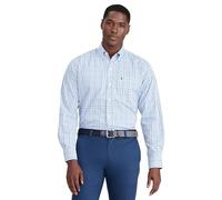 IZOD Herren Performance Comfort Langarm Plaid Hemd mit Button-Down-Kragen, Türkisches Meer, L
