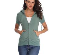 J.Corrine Damen Hoodie Kapuzenpullover Mit Tasche Kurzarm Baumwolle T-Shirts Sommer Oberteile Mit Pullover Sweatshirt Tops Lässig Einfarbig Tshirts Oberteil