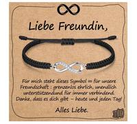 J.Endéar Unendlichkeits Armband für Freundin Schwester Geschenk mit Segenskarte | 925 Sterling Silber, Zirkonia & Geflochtene Kordel | Unendliche Freundschaft Geschenk für Damen Mädchen