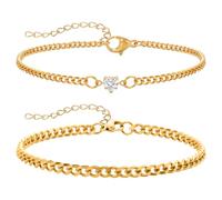 J.Fée 2 Stück Partner Armbänder Paar Armbänder Freundschaftsarmbänder Couple Armband Damen Gold Partnerarmbänder S925 Silber Permanent Armband mit Herz Zirkonia Paar Geschenke Mutter Tochter Geschenk