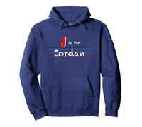 J is for Jordan, Jungen personalisierter Name Kinder Schule Pullover Hoodie, Unisex für Erwachsene, Marineblau, L