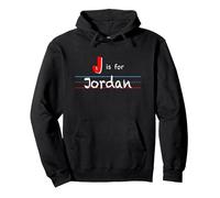 J is for Jordan, Jungen personalisierter Name Kinder Schule Pullover Hoodie, Unisex für Erwachsene, Schwarz, S