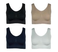 J-line 4er Damen Komfort Bustier Schlaf BH ohne Bügel nahtlos Soft Bra Bralette, Größe:L, Farbe:Weiß