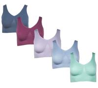 J-line 5er Damen Komfort Bustier Schlaf BH ohne Bügel nahtlos Soft Bra Bralette, Mint L