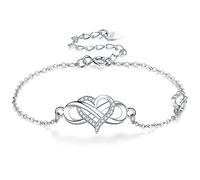 J.MUEN Unendlichkeit Armband Damen 925 Sterling Silber Infinity Liebe Symbol Herz Armbänder Verstellbarer Charm Armkette 16+4cm