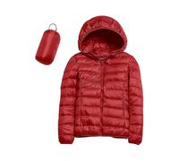 (J-red,Large)A-womens Casual Lightweight Hooded Down Jacket Packable Puffer Coats Ultra Light Weight Short Down Jacket With Storage Bag
