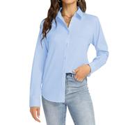 J.VER Bluse Damen Langarm Business Klassische Business Freizeithemden Bügelfrei Comfort Fit Strandhemd Für Büo Hochzeit Reisen Hell Blau