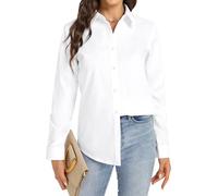 J.VER Bluse Damen Langarm Casual Business Blusen Comfort Fit Baumwolle Stretch Blouse FüR Party Social Club Frauen Alle Weiß