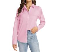 J.VER Damen Bluse Business Casual Blusenshirt Office Alltags Blusen Knitterfreies Hemd Regular Fit Long Sleeve Shirt Women Rosa