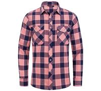 J.VER Karohemd Herren Hemd Casual Trachtenhemd Langarm Oktoberfest Winter Bügelfreie Baumwollhemden mit Brusttasche,Rosa,3XL