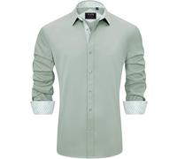 J.VER Lässiges Langarm-Stretch-Hemd für Herren, knitterfrei, Normale Passform, Button-Down-Shirt, Salbeigrün, Mittel