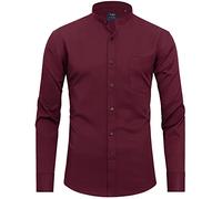 J.VER Mens Banded Collar Dress Shirts Long Sleeve Button Down Mandarin Collar Shirt Solid Stretch Shirt with Pocket