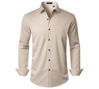 J.VER Men's Dress Shirts Stretch Long Sleeve Formal Shirt Solid Business Casual Button Down Shirts for Wedding Prom