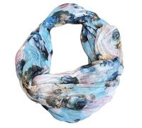 J26 Blumen Mandala Farbverlauf Kreis Seide Sommer Loop Verlauf Regenbogen Rainbow Silk Uni Rundschal Schlauchschal Stola Schal leicht 2025 Neu (Blumen Blau)