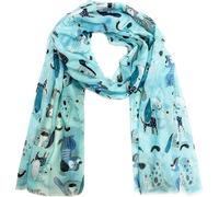 J26 Leichte Sommer Seide Tuch mit Katze Hunde Motiv XL Schal Silk Seidenschal Seindentuch Cat Dog Halstuch Hochwertig Glitzer (Glitzer Hunde Blau)