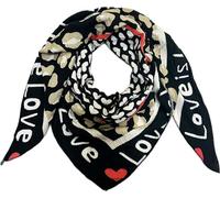 J26 Love Herz Leopard Dreieck Schal aus 100% Baumwolle Frühling Unisex Uni Fashion Stola Tuch Übergangszeit Italy Sommer Strickschal Strick Tuch Heart Leo (Schwarz)