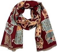 J26 XXL Herbst Bärchen Katzen Schal Baumwolle Winter Schal Stola Tuch Übergangsschal (Cat Rot)